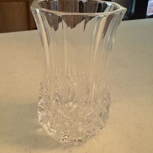 Small Clear Cut Glass Fluted Vase Wide Mouth Weighty Crystal